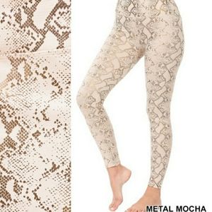 S Snakeskin Python Bronze Metallic & Cream Leggings. NWOT